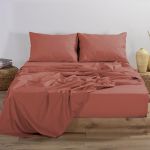 Σεντόνι Basic 1217-Teracotta 1.40x2.00+30 Διπλό με λάστιχο Nef-Nef Homeware