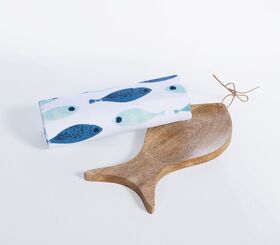 Ξύλινο Ψάρι με Ποτηρόπανο SARDINES BLUE 40x70 Nef-Nef Homeware