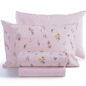Σετ Σεντόνια Plant Pink King Size +(1.80x2.00+35)Κατωσέντονο με Λάστιxο Nef-Nef Homeware