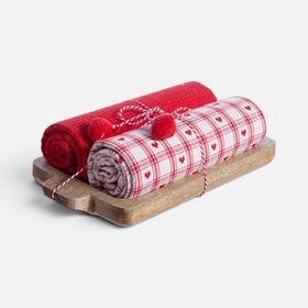 Ξύλινη Βάση Red Hearts  σετ 2τμχ.Ποτηρόπανα 40x70 Nef Nef Homeware